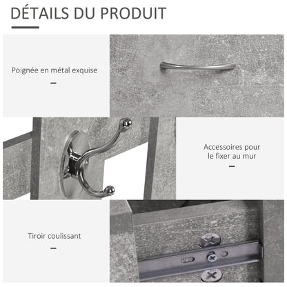 Halmeubel – Schoenenkast – Kapstok – Spiegel – Entree Meubel – Grijs Betonlook – Opbergruimte Met Haakjes – Draaideur Met Verstelbare Planken