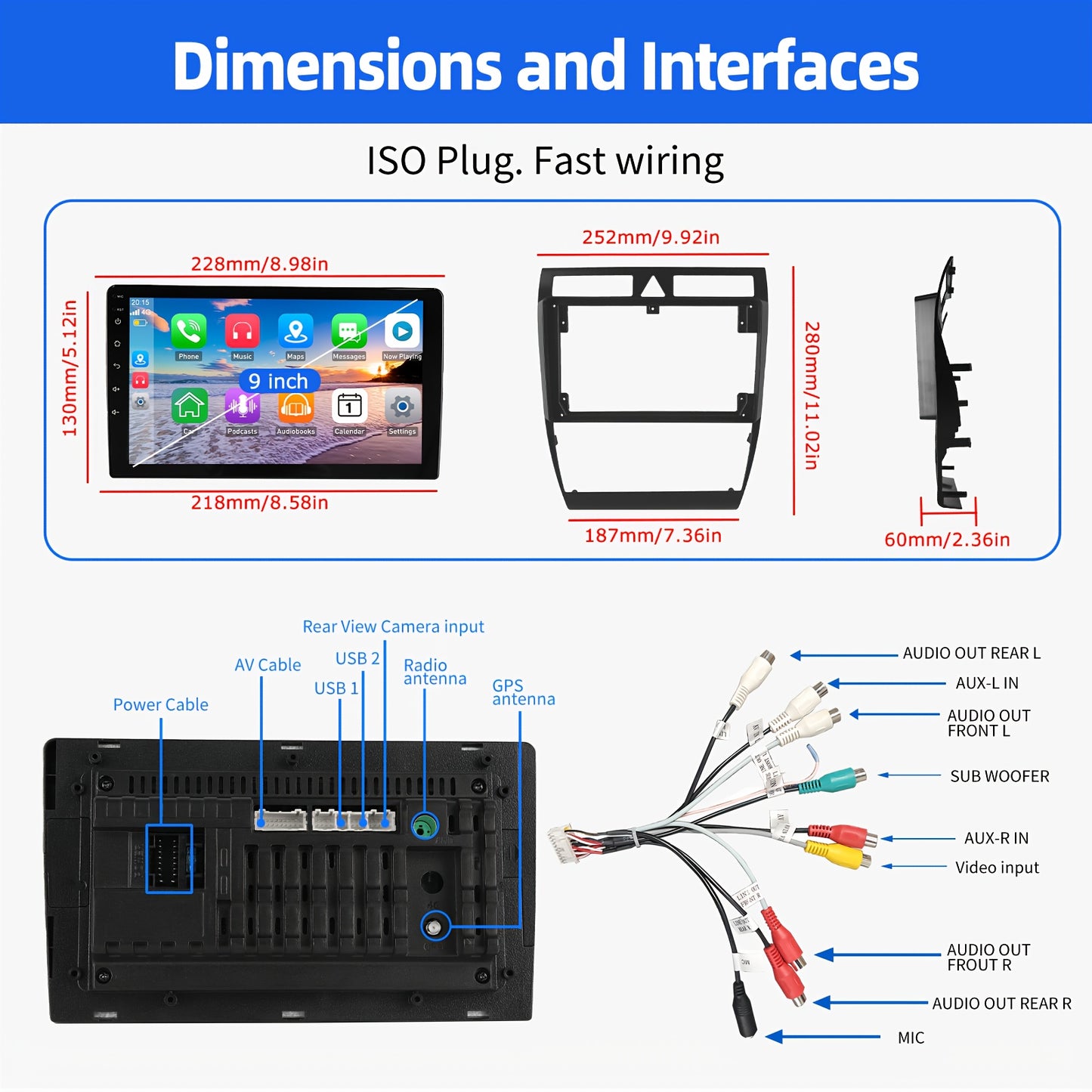 Multimedia Android Head Unit – Autoradio – 2-DIN Speler – GPS Navigatie – Handsfree Systeem – Met 9 Inch IPS Touchscreen – Inclusief 12LED Achteruitrijcamera & Microfoon