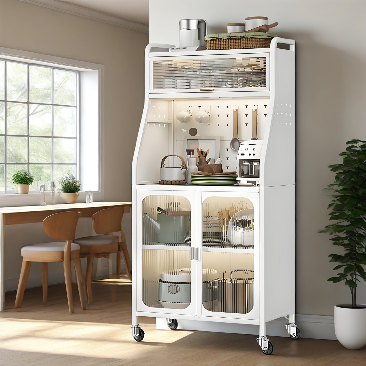 Keukenkast – Keukenbuffet – Opbergkast – Staande Kast – Buffetkast – Vijf Lagen Met Verstelbare Planken – 76x36x160 cm Wit