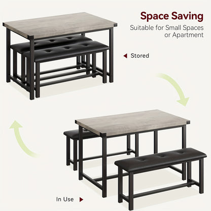 Eethoek – Eettafelset – Keukentafel – Tafel Met Banken – Bistroset – Compact En Ruimtebesparend – Zwarte Vintage Afwerking