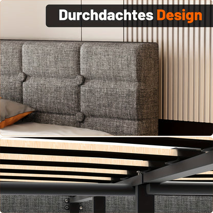 Tweepersoons Bedframe – Bedframe Met Hoofdbord – Gestoffeerd Bed – Platformbed – Slaapkamer Bed – 120x200 cm – Stevig Houten Lattenbodem – Geen Boxspring Nodig