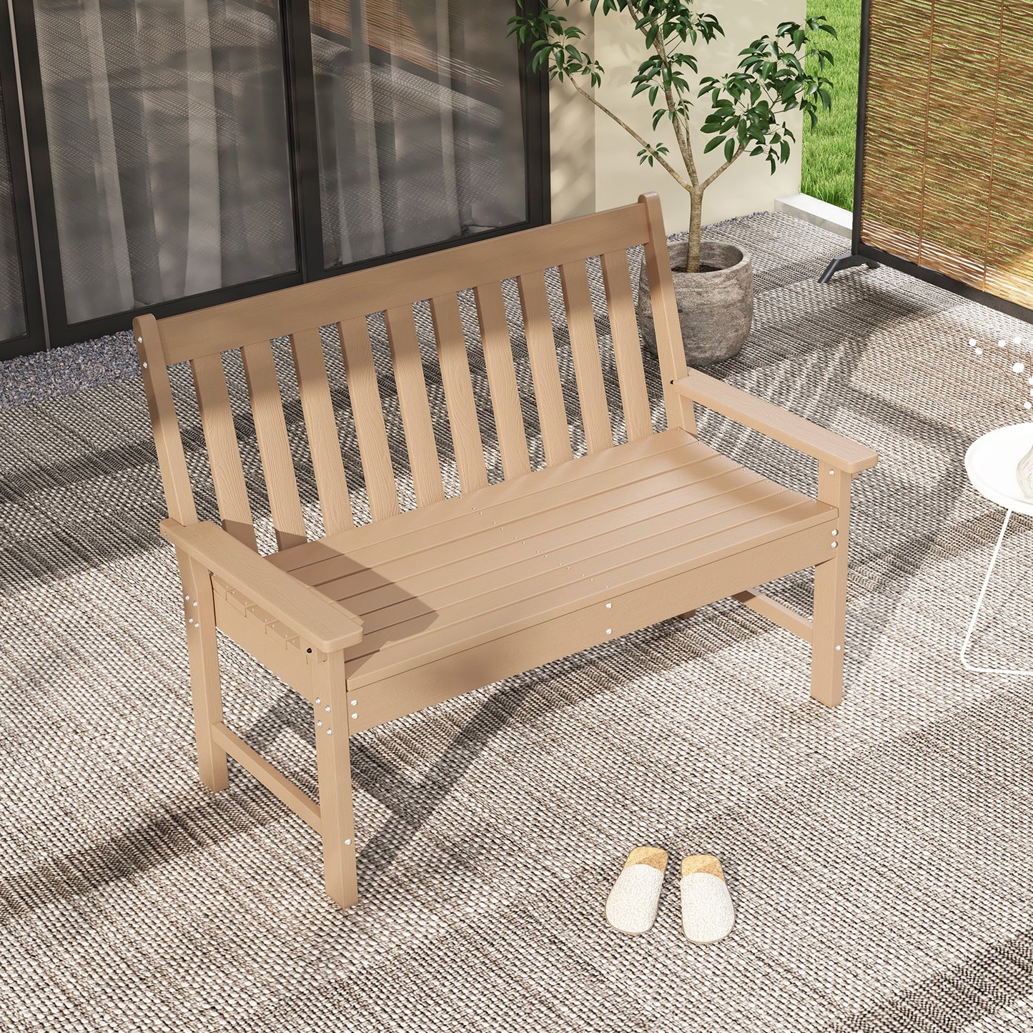 Tuinbank – Buitenbank – Zitbank – Buitenmeubel – Tuinmeubel – Weerbestendig HDPE – 2-Zits Met Rugleuning En Armleuningen