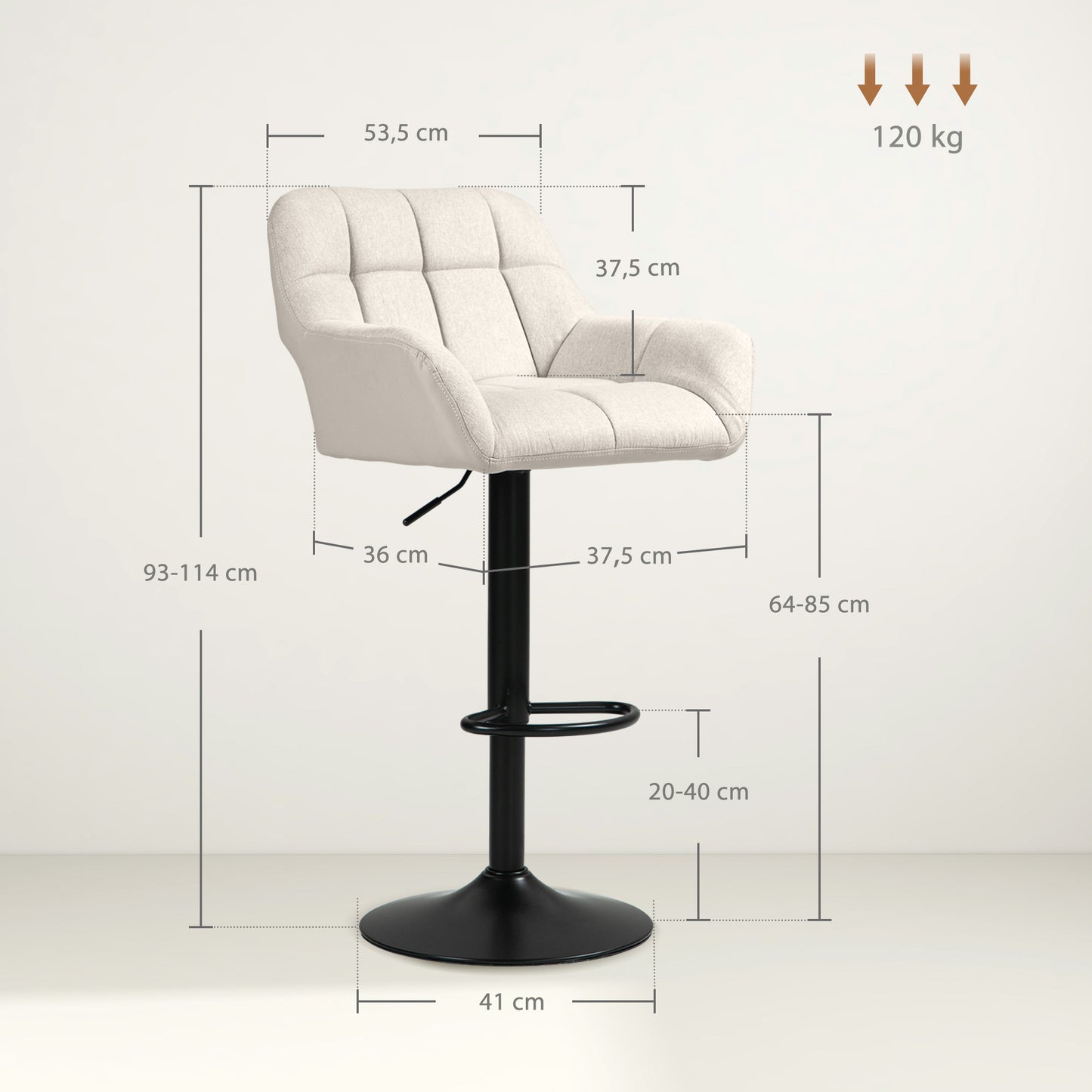 Barkrukken – Barstoelen – Krukken – Zitstoelen – Set van 2 – Verstelbare Zithoogte – Kunstleer Linnenlook Crème Zwart