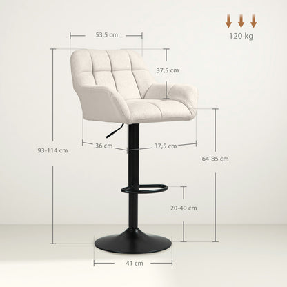 Barkrukken – Barstoelen – Krukken – Zitstoelen – Set van 2 – Verstelbare Zithoogte – Kunstleer Linnenlook Crème Zwart
