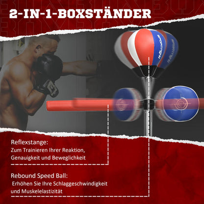 SPORTNOW Boxing Stand, Height Adjustable, Reflex Bar, Mitts, Speedball, Fillable Base, 80.5 x 48 x 163-205cm, Exercise Equipment For Home Workout, Exercise Equipment, Exercise Equipment For Women, Exercise Equipment For Men,