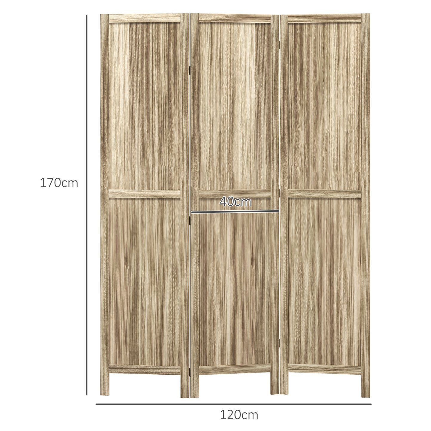 Houten Kamerscherm – Kamerscheiding – Roomdivider – Scherm – Vouwscherm – 3 Panelen – Paulownia Hout – Compact Inklapbaar – 120 x 170 cm