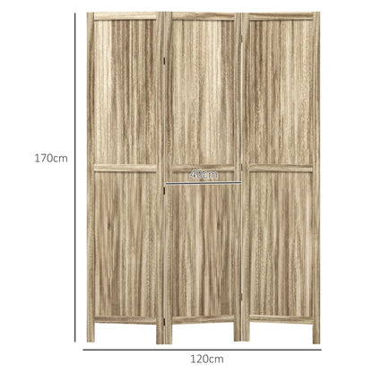 Houten Kamerscherm – Kamerscheiding – Roomdivider – Scherm – Vouwscherm – 3 Panelen – Paulownia Hout – Compact Inklapbaar – 120 x 170 cm