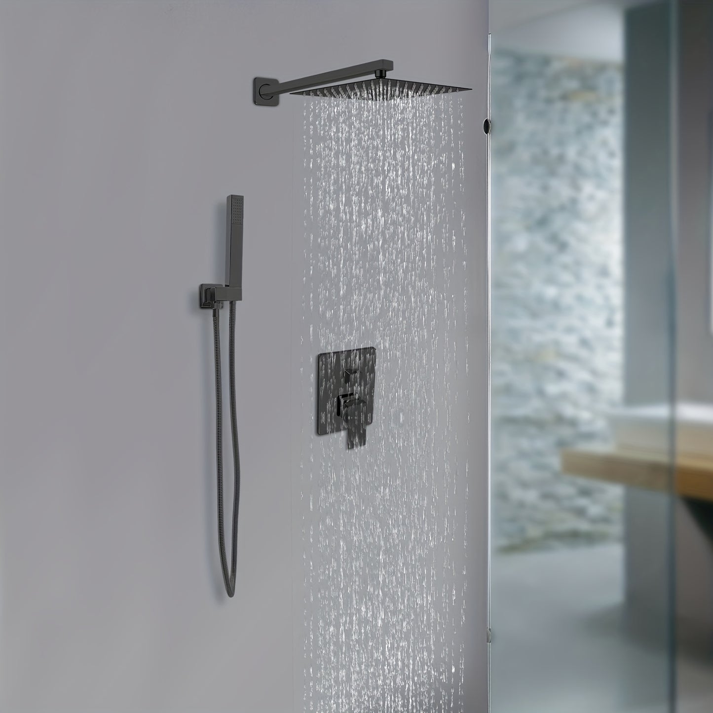 Doucheset – Regendouche – Handdouche – Douchekraan – Douchegarnituur – Messing – Mat Zwart – 25x25 cm – Waterbesparend