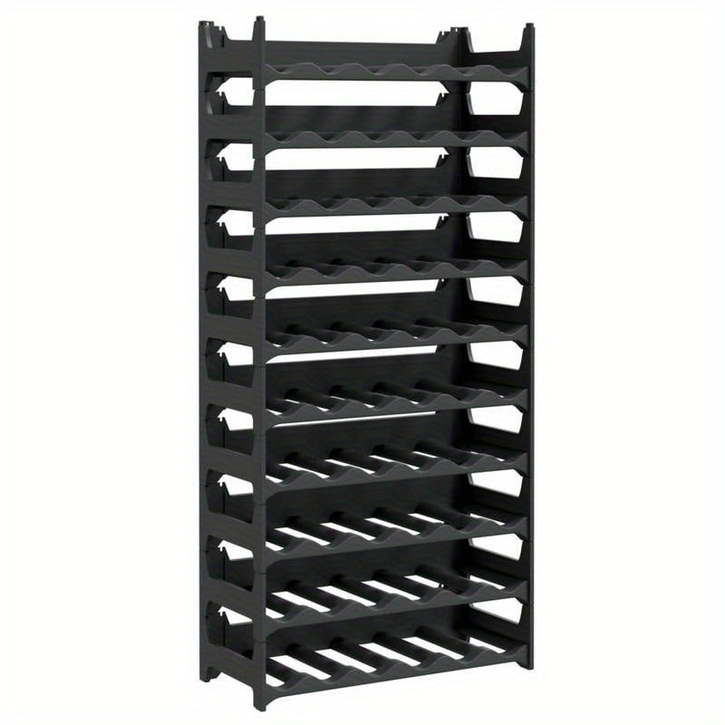Elegant 60-Bottle Stackable Wine Rack - Durable PP Material, Sleek Black Design for Modern Kitchens & Living Rooms, Ideal for Displaying Wine Collections, Wine Lover Gifts
