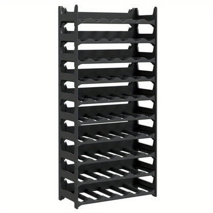 Elegant 60-Bottle Stackable Wine Rack - Durable PP Material, Sleek Black Design for Modern Kitchens & Living Rooms, Ideal for Displaying Wine Collections, Wine Lover Gifts
