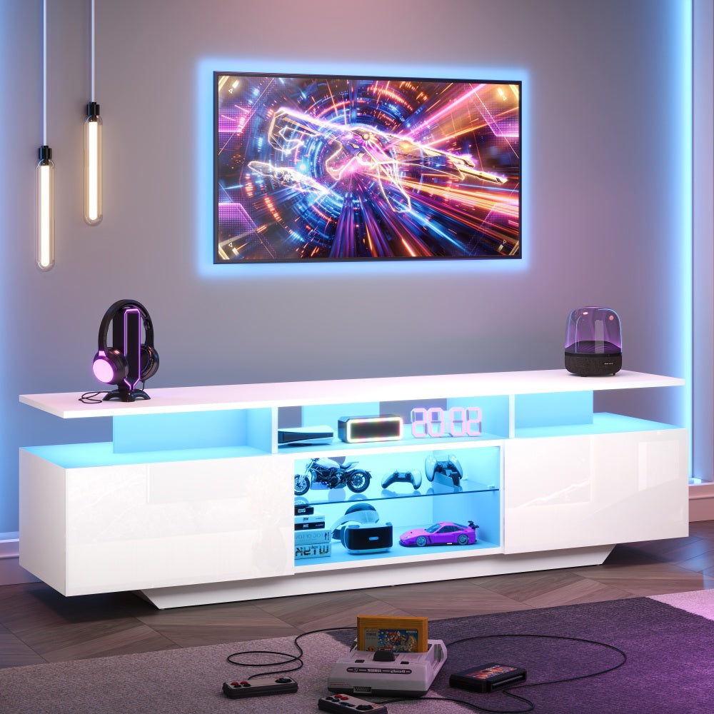 TV Meubel – TV Kast – TV Dressoir – Entertainment Meubel – Media Meubel – Wit Hoogglans – 160 cm Breed – MDF Met Gehard Glas