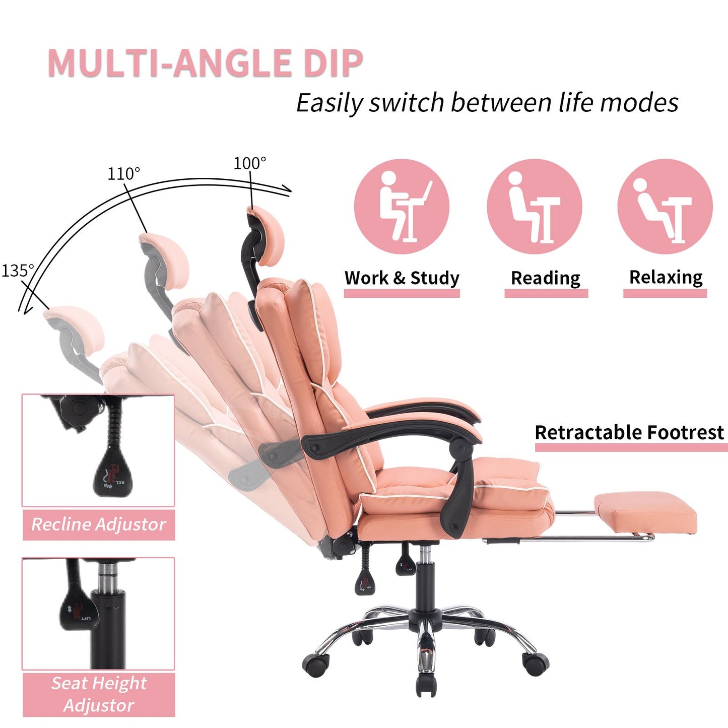 Executive Office Chair with Foot Rest High Back Office Chair Computer Gaming Chairs Black
