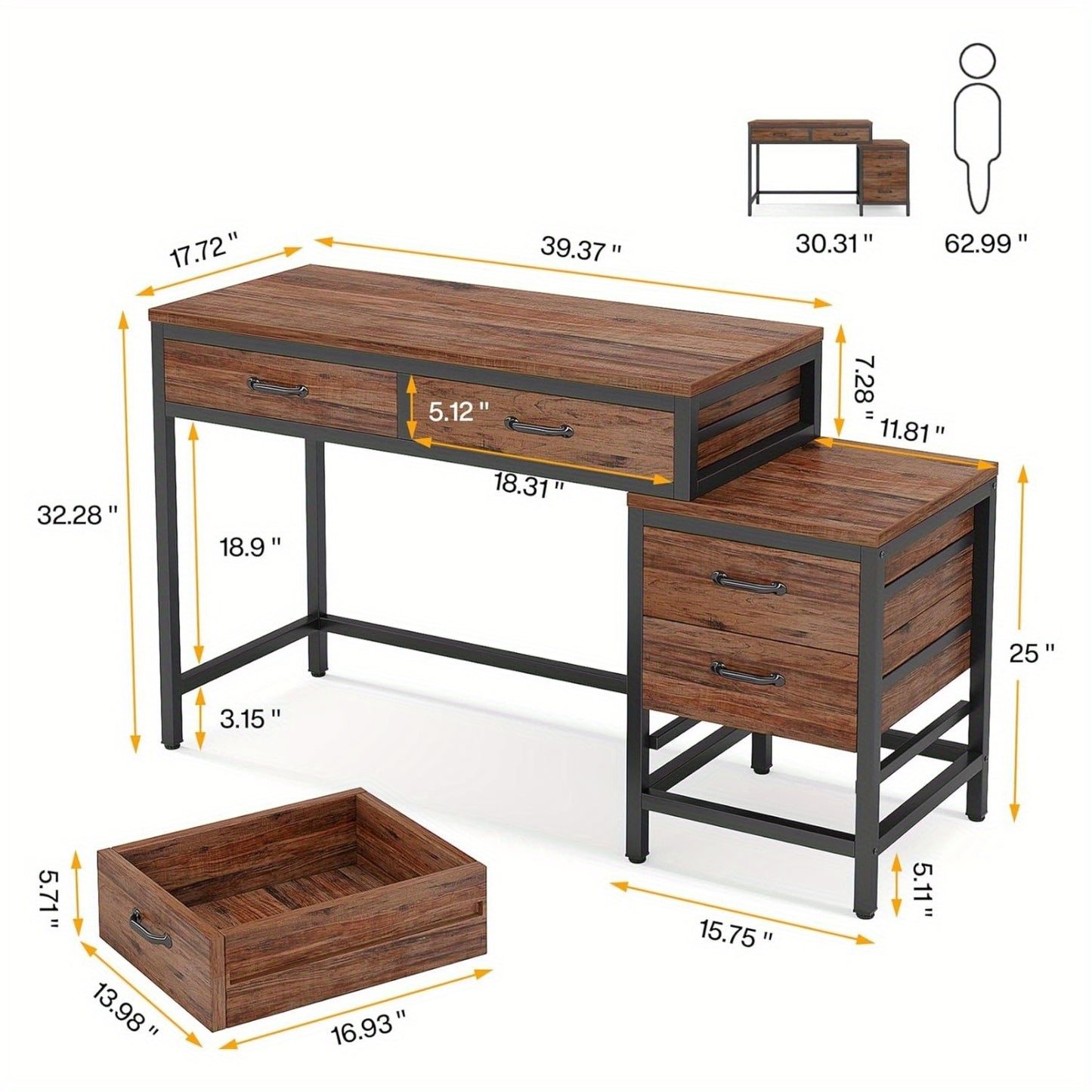 Make-up tafel – Kaptafel – Schminktafel – Make-up bureau – Make-up organizer – Vintage stijl – 5 lades met omkeerbare zijlade – Stabiel metalen frame