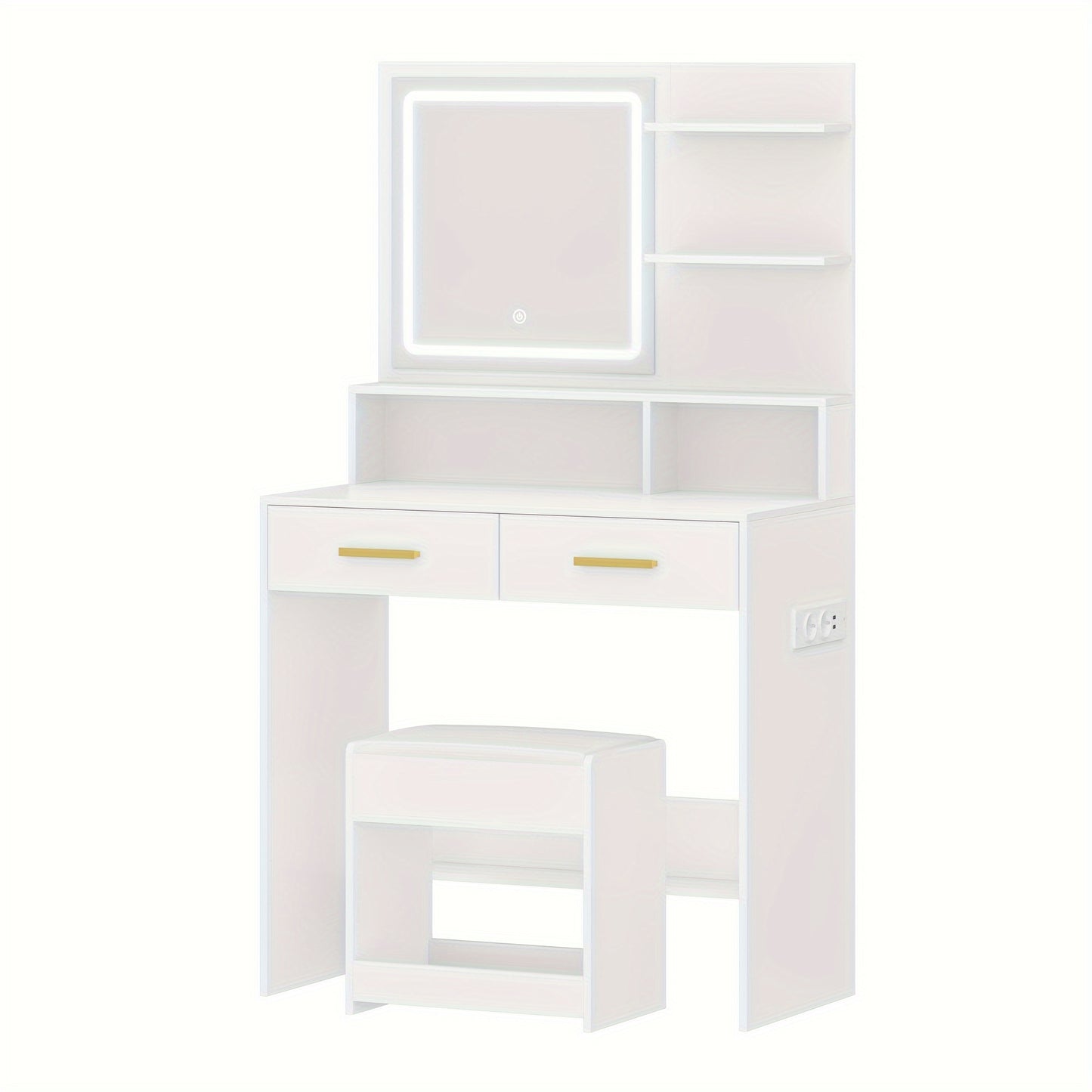Make-up Tafel – Schminktisch – Beautytafel – Vanity Table – Make-up Bureau – Wit – Verstelbare LED-Verlichting – Stopcontacten & USB-Poorten