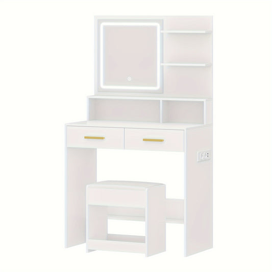 Make-up Tafel – Schminktisch – Beautytafel – Vanity Table – Make-up Bureau – Wit – Verstelbare LED-Verlichting – Stopcontacten & USB-Poorten