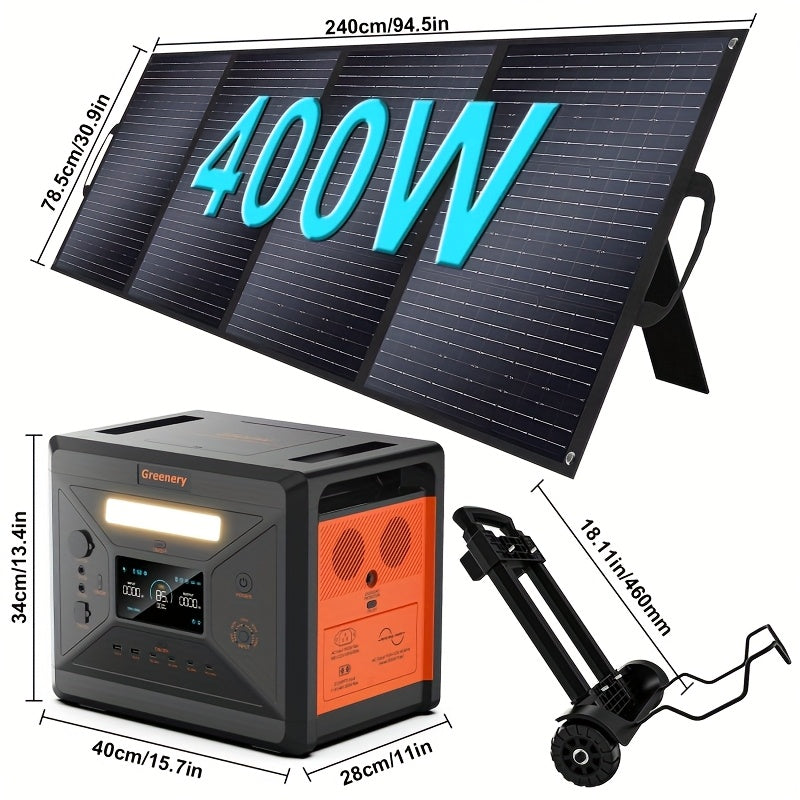 Zonne-energie Accu – Draagbare Powerstation – Mobiele Generator – Solar Batterij – Outdoor Accu – 2500W Vermogen – 2304Wh Capaciteit – Inklapbaar 400W Zonnepaneel – Stabiliteit & Draagbaarheid