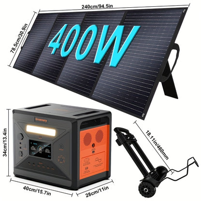 Zonne-energie Accu – Draagbare Powerstation – Mobiele Generator – Solar Batterij – Outdoor Accu – 2500W Vermogen – 2304Wh Capaciteit – Inklapbaar 400W Zonnepaneel – Stabiliteit & Draagbaarheid