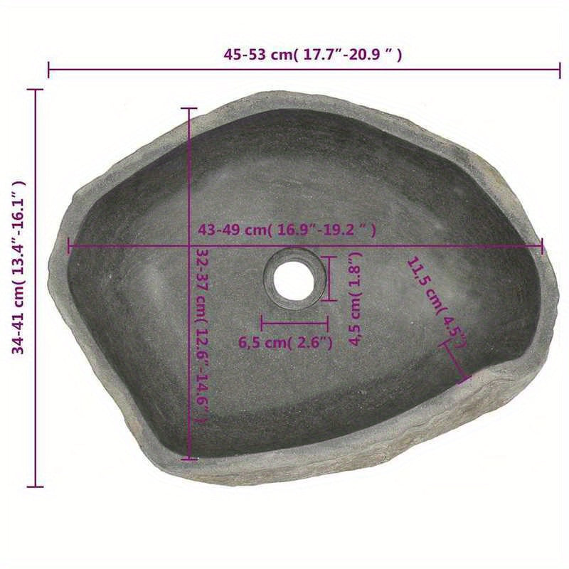 Badkom – Waskom – Fontein – Wastafel – Lavabo – Ovaal River Stone Design – Afmeting (45-53)x(34-41) Cm – Stijlvol Anthraciet