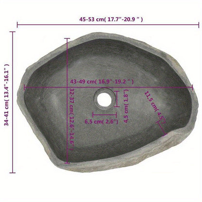 Badkom – Waskom – Fontein – Wastafel – Lavabo – Ovaal River Stone Design – Afmeting (45-53)x(34-41) Cm – Stijlvol Anthraciet