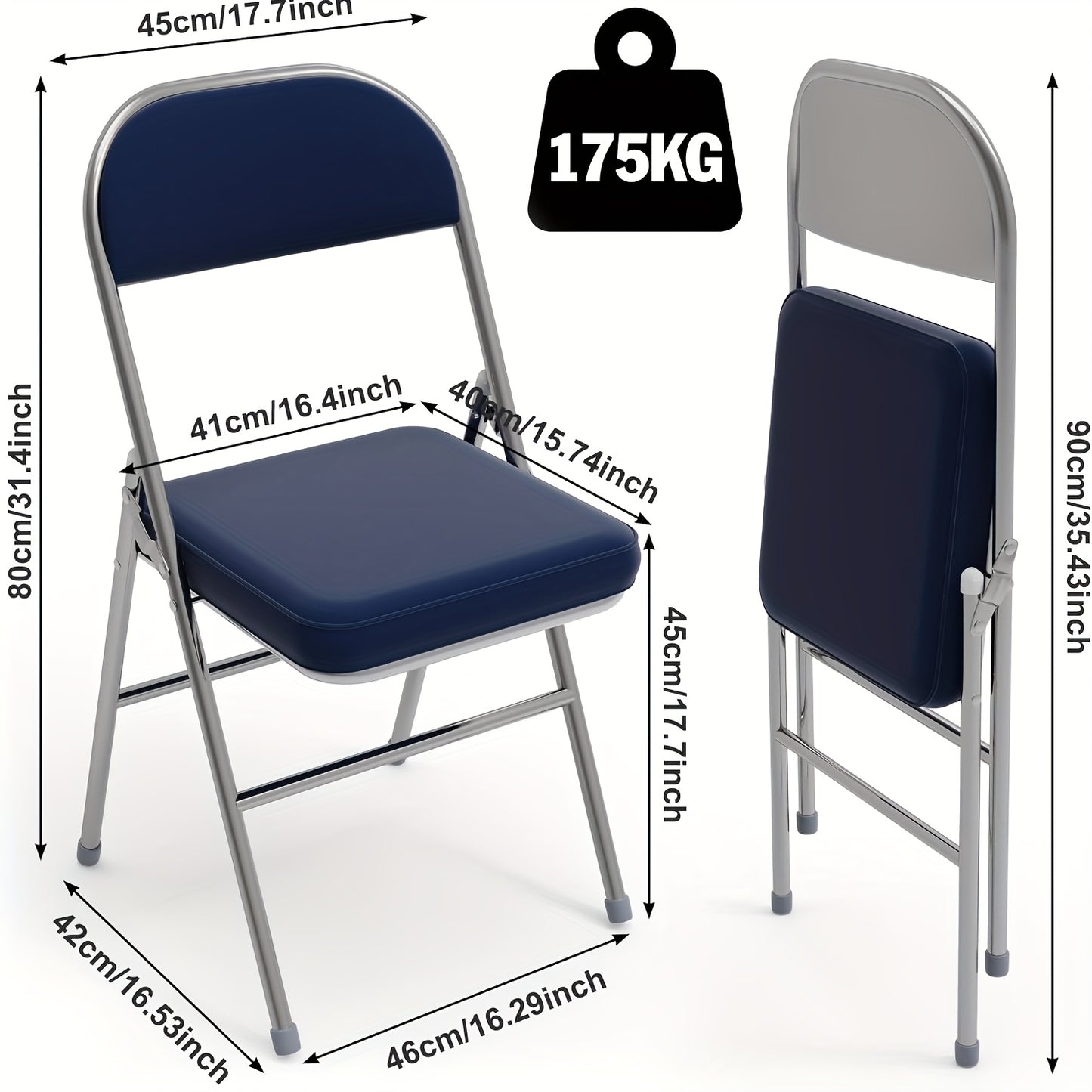 Vouwstoel – Klapstoel – Campingstoel – Tuinstoel – Set van 4 – Gepolsterd Kunstleer – Metaal Frame – Draagvermogen 175 kg – Blauw