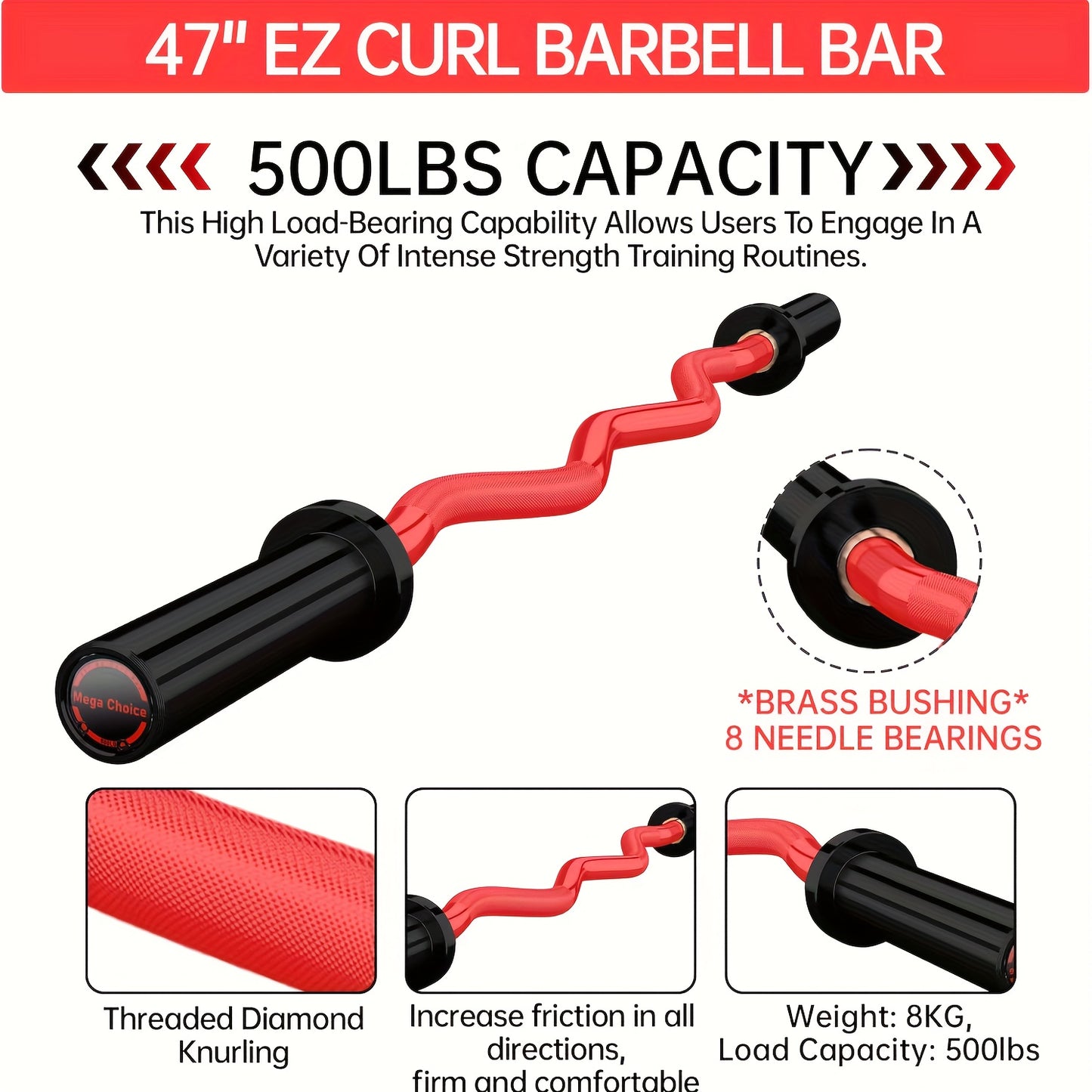 Olympische Halterstang – Halterstang – Barbell – Gewichtsstang – Krachtstang – Compact 121,92 cm – Industrieel Staal 226,8 kg Capaciteit – Zwart/rood