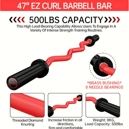 Olympische Halterstang – Halterstang – Barbell – Gewichtsstang – Krachtstang – Compact 121,92 cm – Industrieel Staal 226,8 kg Capaciteit – Zwart/rood