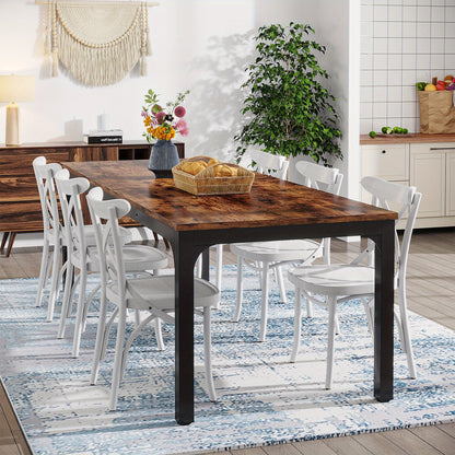 Tafel – Eettafel – Bureau – Werkplek – Eettafel Voor Twee – Extra Lang 200 cm – Robuust Zwart Metaal Met Bruin Houtnerf – Ruimtebesparend Ontwerp