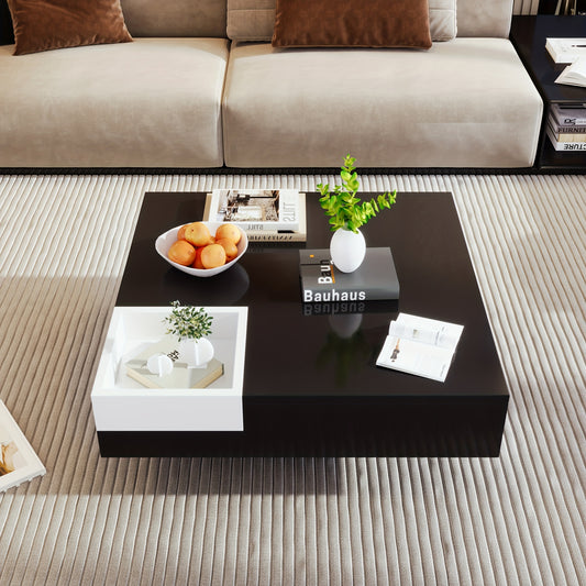 Moderne Salontafel – Koffietafel – Tafel – Woonkamertafel – Lounge Tafel – Hoogglans Afwerking – Verwijderbare Opbergbox – Zwart-Witte Kleurencombinatie – Eenvoudige Montage