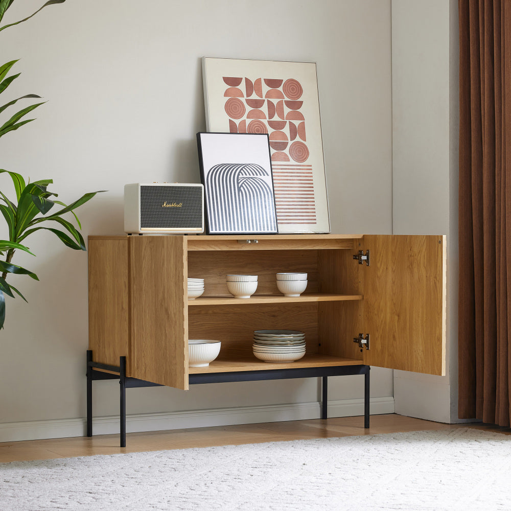 Dressoir – Sideboard – Opbergkast – Ladekast – Buffetkast – Modern – 2-Deurs – Met Metalen Poten – Houtlook – 100x75x40 cm – Duurzaam Niet-Houten Materiaal – Eenvoudige Montage