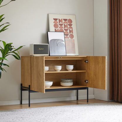 Dressoir – Sideboard – Opbergkast – Ladekast – Buffetkast – Modern – 2-Deurs – Met Metalen Poten – Houtlook – 100x75x40 cm – Duurzaam Niet-Houten Materiaal – Eenvoudige Montage
