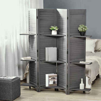 Kamerverdelerscherm – Kamerscherm – Roomdivider – Scheidingswand – Paravent – 4 Panelen – Paulownia Hout – Inclusief 3 Planken – Inklapbaar – Grijs