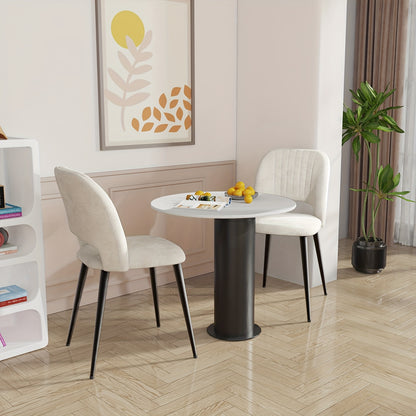 Eetkamerstoel – Stoel – Kuipstoel – Eettafelstoel – Zitmeubel – Fluwelen Bekleding – Metalen Poten – Set Van 4 – Armlos Design – Comfortabele Katoenen Zitkussens – Wit – 48x45x85 cm