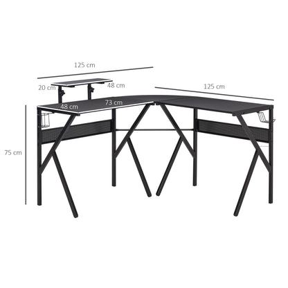 Hoekgamingbureau – Gamingbureau – Computerbureau – Werkbureau – Bureau hoekmodel – Carbon fiber textuur – Verstelbare schermplank – Metalen frame zwart