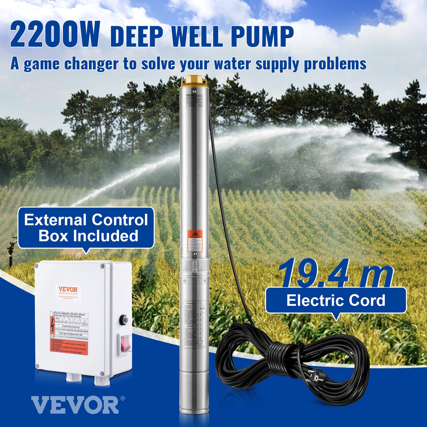 Waterpomp – Dieptepomp – Dompelpomp – Vuilwaterpomp – Watertransporter – Roestvrij Stalen Behuizing – 2200W Krachtige Motor