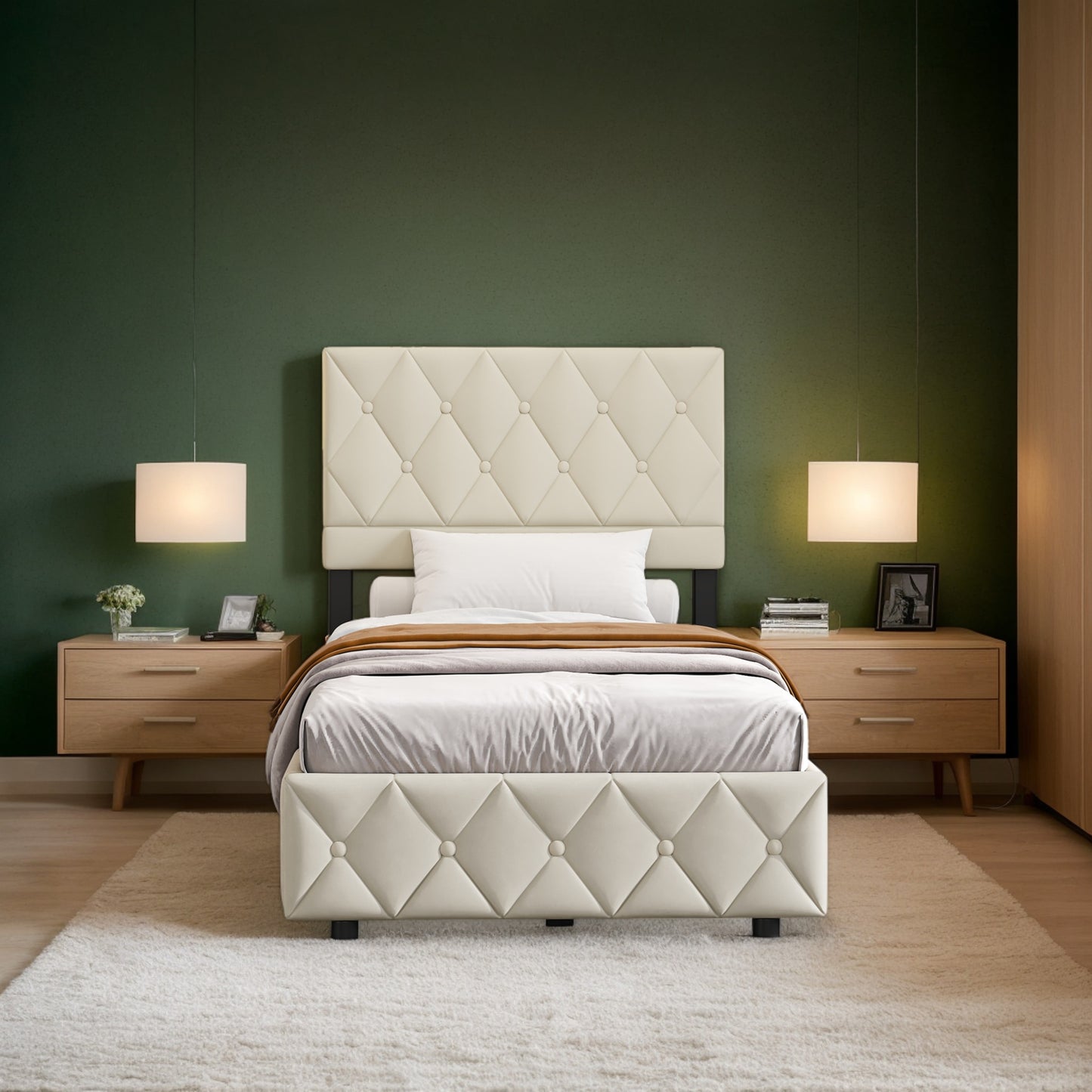 Boxspringbed – Boxspring – Tweepersoonsbed – Opbergbed – Slaapbank – Hydraulische Opbergruimte – Button-Tufted Hoofdbord – 90x200 cm Beige