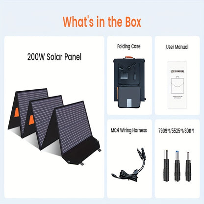 200W Zonnepaneel – Vouwbaar Zonnepaneel – Monokristallijn Solar Panel – Draagbaar Solar Charger – Mobiele Zonne-energie – Hoog Rendement – Inclusief PD Box & MC4 Kabel