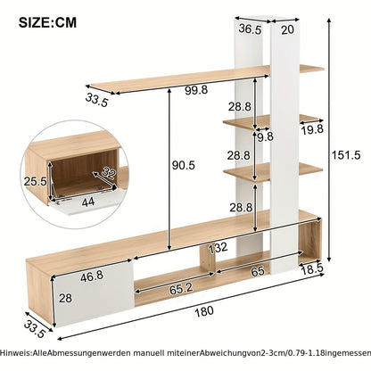 tv-meubel – TV-kast – TV-meubelset – TV-wandmeubel – TV-lowboard – Wit en Eikenhout – Geschikt voor televisies tot 60 inch – Duurzaam massief hardhout