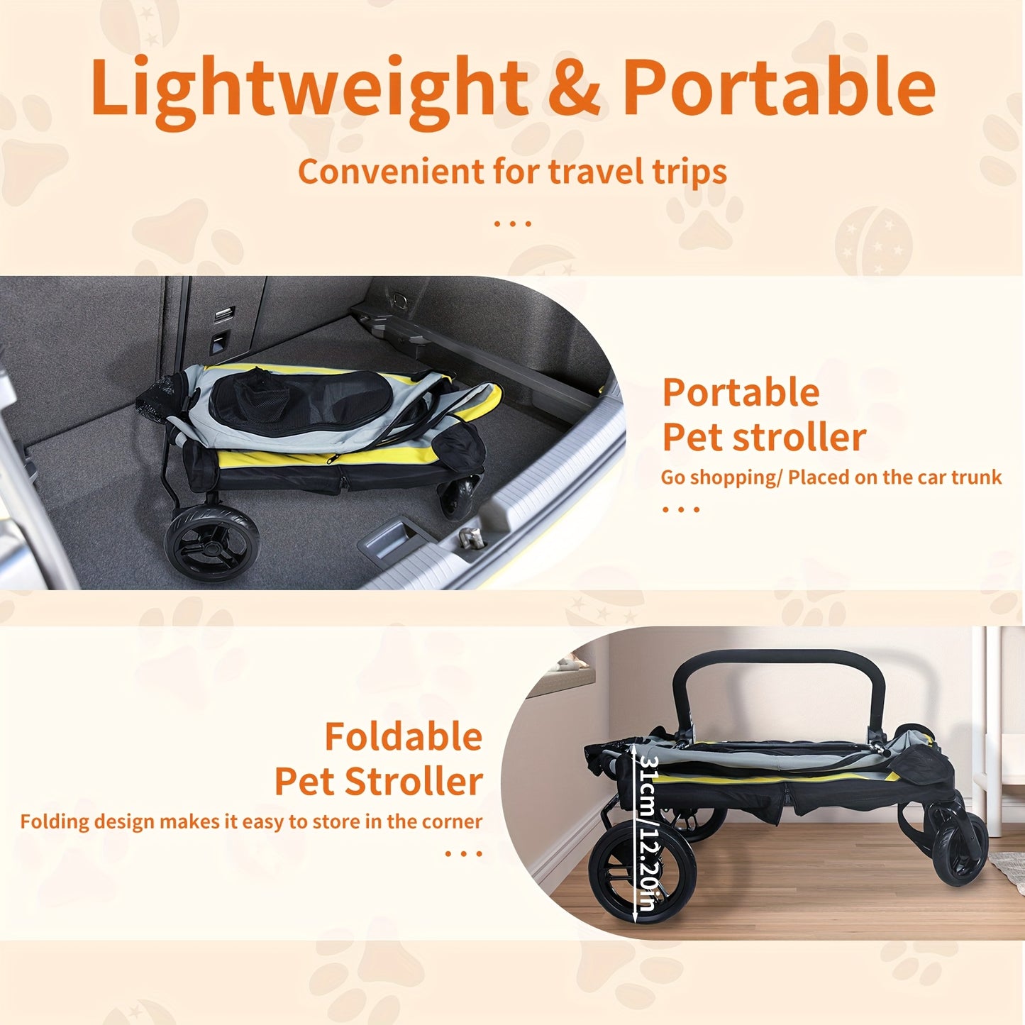 Dierenwagen – Wandelwagen – Hondenbuggy – Huisdierkar – Draagbare Autostoel – 2-in-1 Opvouwbaar Design – Stevig IJzeren Frame Met Ademend 600D Oxford Stof