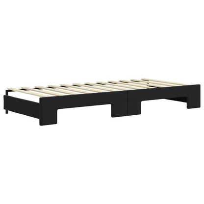 Bedframe – Eenpersoonsbed – Slaapbank – Ledikant – Bedbank – Minimalistisch Hoofdbord – Zwart Velvet – Stevig Houten Frame – Geschikt Voor Matras 90x200 cm