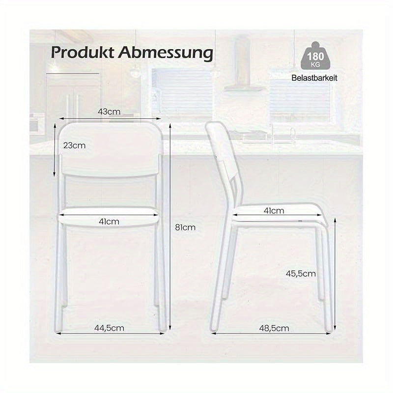 Eetkamerstoelen – Stapelbare Stoelen – Keukenstoelen – Zonder Armleuning – Set Van 4 – Met Metalen Frame – Comfortabel En Duurzaam – Wit
