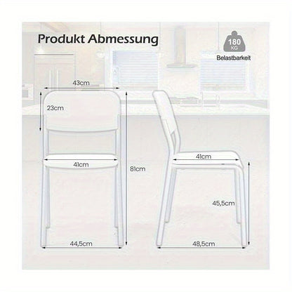 Eetkamerstoelen – Stapelbare Stoelen – Keukenstoelen – Zonder Armleuning – Set Van 4 – Met Metalen Frame – Comfortabel En Duurzaam – Wit