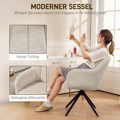 Draaifauteuil – Accentstoel – Lounge Chair – Armstoel – Drehstuhl – Beige Gestoffeerd – 360° Draaiende Basis – Stalen Poten – Comfortabel Padded Design