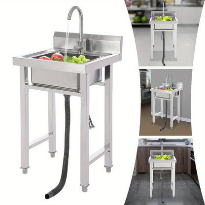 TOOL1SHOOO 201 Stainless Steel Commercial Sink Set, equipped with a 360° rotating faucet, large capacity sink dimensions of 35.0 x 30.99 x 19.0 cm, adjustable foot pads, with a filter basket and lid, suitable for cafes, rest