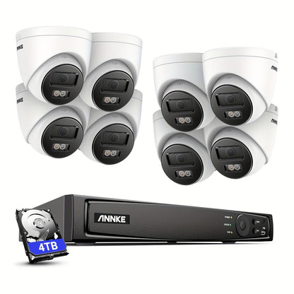 Beveiligingscamera – Camerabewaking – Buitencamera – IP-camera – CCTV-systeem – 8 x 4K 8MP Turret Camera’s – 4TB Opslag – Kleurennachtzicht & Mens-Voertuigdetectie