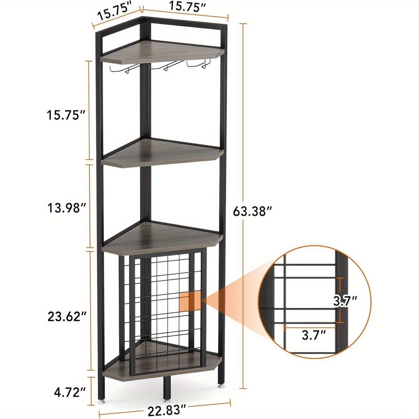 Wijnrek – Wijnfleshouder – Flessenrek – Wandrek – Wijnkast – 4-laags Hoekmodel – Stevig Metaal – Ruimtebesparend Industrieel Design