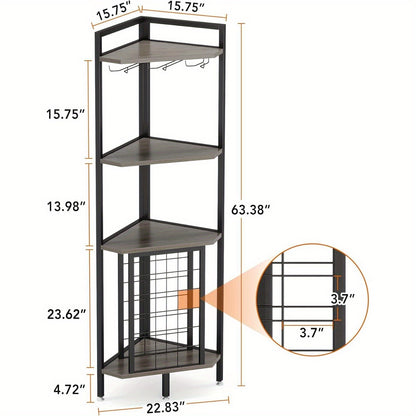 Wijnrek – Wijnfleshouder – Flessenrek – Wandrek – Wijnkast – 4-laags Hoekmodel – Stevig Metaal – Ruimtebesparend Industrieel Design