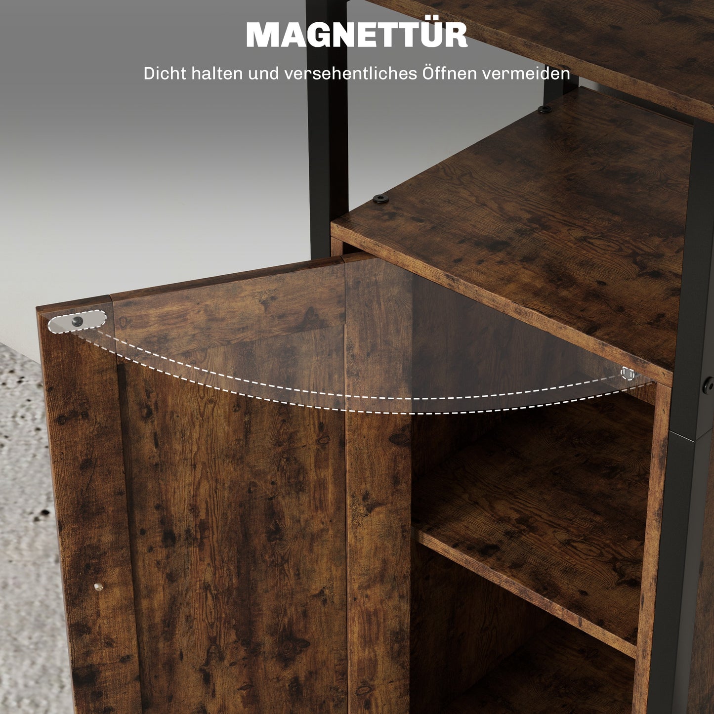 Bijzettafel – Opbergtafel – Nachttafeltje – Salontafel – Opbergkastje – Met Verstelbare Plank – Met Magnetische Deur – Industrieel Metaal Bruin