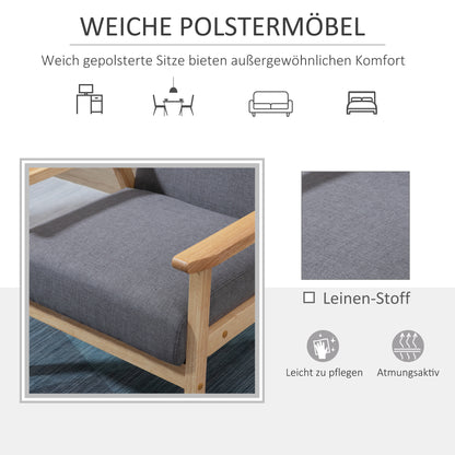Stoel – Accentstoel – Fauteuil – Zithoekstoel – Lounge Stoel – Scandinavisch Design – Massief Houten Frame – Linnenlook Grijs – 64x70x72 cm
