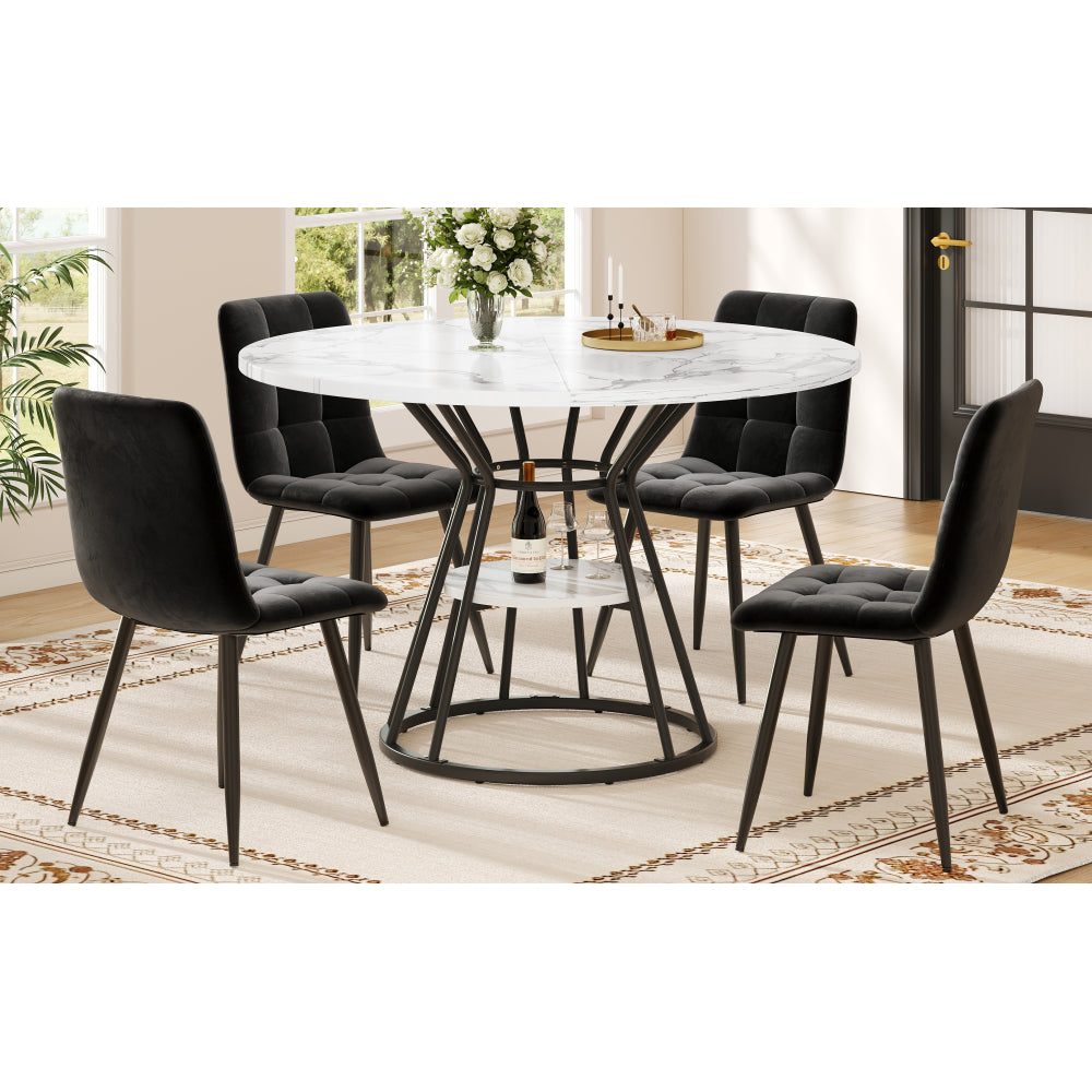 Eettafel – Tafel – Keukentafel – Eetkamertafel – Basis – Marmerpatroon Zwart Wit – Stijlvol Metalen Onderstel – Onderhoudsvriendelijk Oppervlak