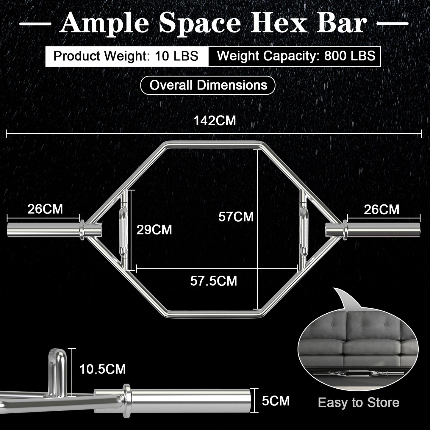Olympische Hex Bar – Opvouwbare Halterstang – Gewichtsstang – Deadlift Bar – Fitness Bar – 800 lbs Capaciteit – Staal & Knurled Handgrepen – Zilver